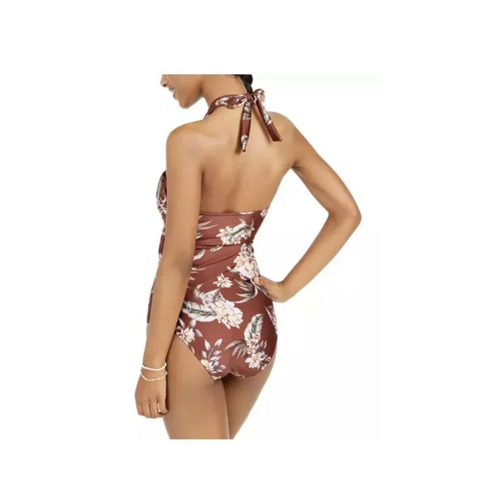 Bar III Woman’s LUAU PALM Cutout Halter One-Piece Swimsuit  SZ XL‎